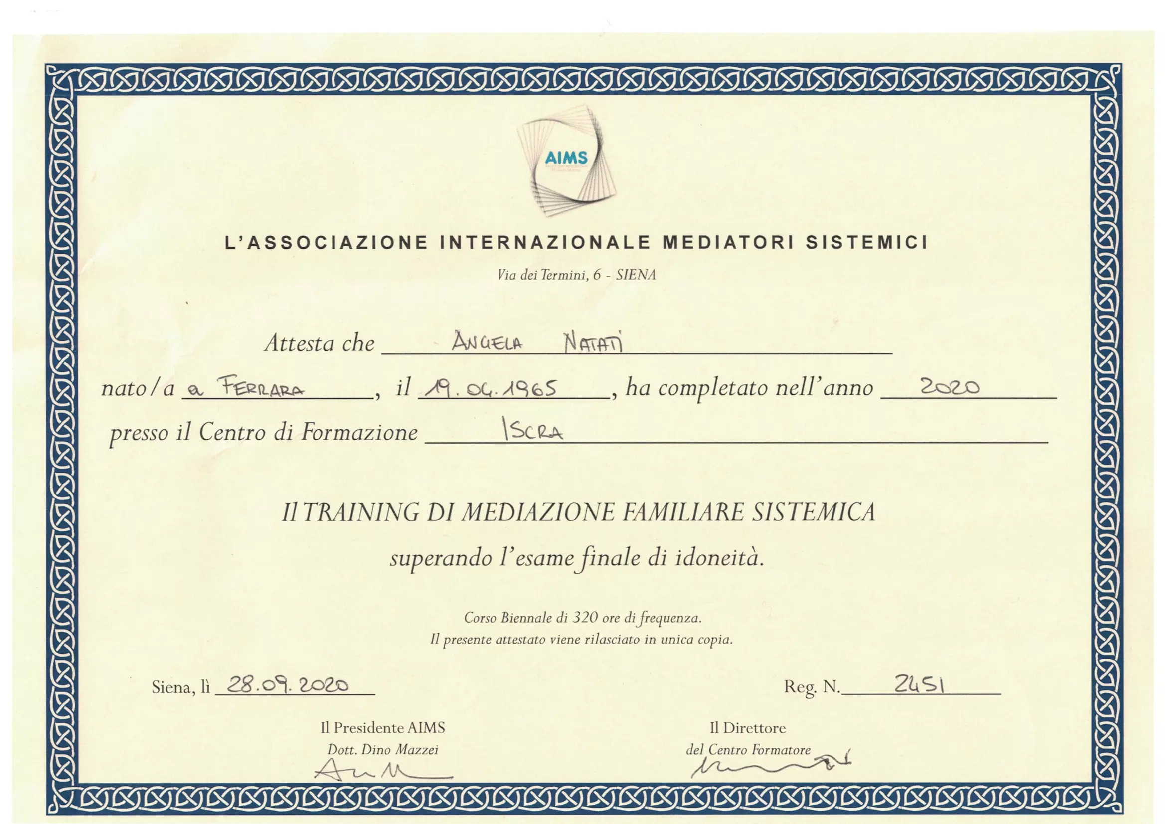 Associazione Internazionale Mediatori Sistemici - Training di Mediazione Familiare Sistemica (2020)